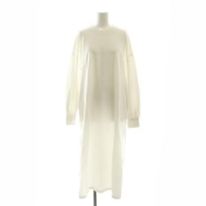 サイドスリット ワンピース 長袖 ロング コットン 1 白 ホワイト /NR OS