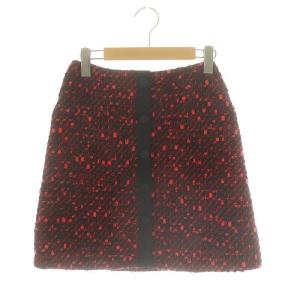 24AW リボンヤーンツイードスカート 台形スカート ミニ 36 赤 黒 レッド ブラック /DF OS