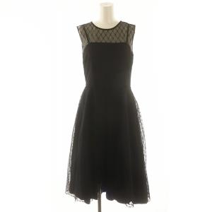 メッシュチュール刺繍ドレス ワンピース ロング ノースリーブ 36 黒 紺 ブラック ネイビー