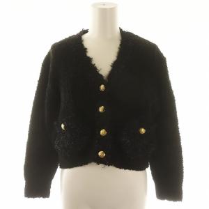 23AW フラフィーショートニットカーディガン 長袖 36 黒 ブラック