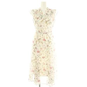 24SS ボタニカルローンプリントラッフル袖ワンピース 34 オフホワイト