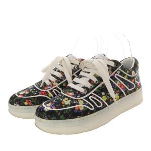 JIMMY CHOO ハワイ HAWAII スニーカー ローカット 花柄 37 24cm 黒 ブラック カーキ