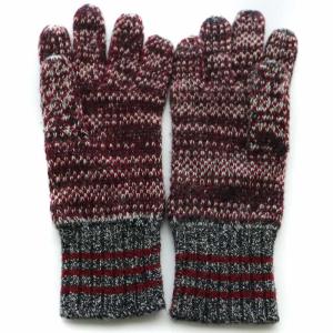 FENDI 手袋 五本指 ウール イタリア製 柄 ロゴ グレー ワインレッド マルチカラー