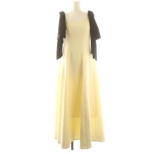 ショルダーリボンカットワンピース ロング F アイボリー 黒 ブラック /DF OS