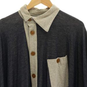 VIVIENNE WESTWOOD MAN オーブ刺繍 アシメデザイン シャツ ハーフボタン ロング ドルマンスリーブ 七分袖 ネイビー グレー