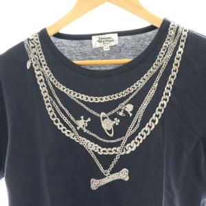 VIVIENNE WESTWOOD MAN チェーンプリント Tシャツ カットソー 半袖 48 S 紺 ネイビー シルバー色
