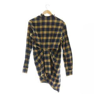 VIVIENNE WESTWOOD MAN ネルシャツ オーブ刺繍 チェック 変形 長袖 ロング 46 マスタード 紺 赤 /MI OS