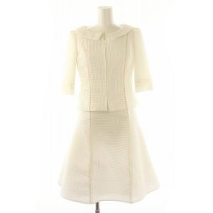 TISSUE生地 セットアップ 上下 ノースリーブワンピース 膝丈 ジャケット ジップアップ 半袖 34 白 ホワイト