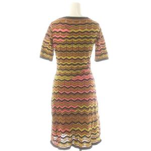 MISSONI ニットワンピース ミニ 五分袖 総柄 40 茶 ブラウン /MF OS