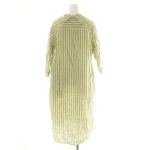 MARGARET HOWELL 22SS WIDE STRIPE LINEN DRESS シャツワンピース ロング 七分袖 1 カーキ 白 ホワイト