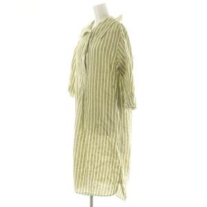 MARGARET HOWELL 22SS WIDE STRIPE LINEN DRESS シャツワンピース ロング 七分袖 1 カーキ 白 ホワイト