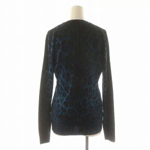 DOLCE&GABBANA ヒョウ柄 カーディガン 長袖 Vネック ウール 44 L 青 ブルー 黒 ブラック