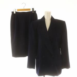 スーツ セットアップ 上下 ダブル テーラードジャケット タイトスカート ひざ丈 ウール 42 紺 ネイビー