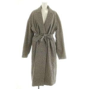 千鳥格子柄チェスターコート ロング ウール ベルト付き F 黒 生成り ブラック エクリュ /MI OS