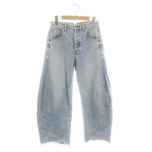 ラインカーブDENIMデニムパンツ ジーンズ ワイド ボタンフライ ダメージ加工 38 ライトブルー /MI