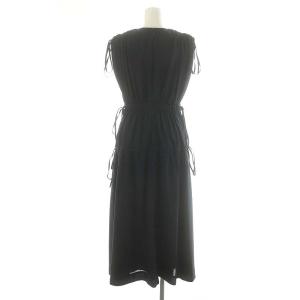 CELFORD 24SS リボンノースリーブワンピース ロング マキシ丈 シャドーストライプ シャドードット 38 紺 ネイビー