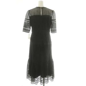 CELFORD フィッシュテールレースワンピース ロング ミモレ丈 五分袖 総レース 38 黒 ブラック