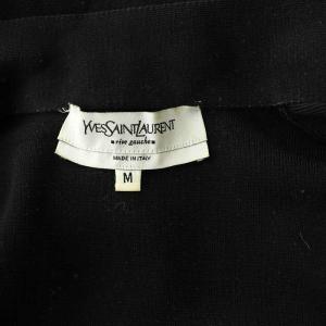 YVES SAINT LAURENT rive gauche 深Vネック リボン ニット カットソー 長袖 ドロップショルダー ストレッチ イタリア製 M 黒 ブラック