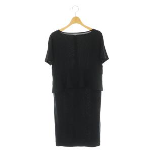 半袖 フリル ワンピース ミニ ペプラム ボートネック ストレッチ 38 黒 ブラック /MY OS