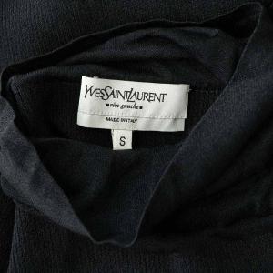 YVES SAINT LAURENT rive gauche シルク混 シアー切替 ニット カットソー 長袖 タートルネック イタリア製 S 黒 ブラック