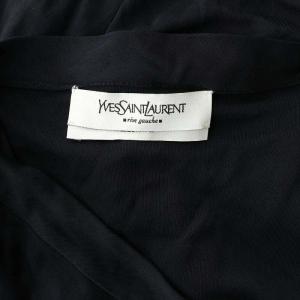 YVES SAINT LAURENT rive gauche フレアスリーブ Vネック カットソー 長袖 カットオフ ビスコース イタリア製 M 黒 ブラック