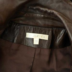 PAULE KA レザー ロングコート チェスター 総裏地 比翼ボタン ベルト付 38 茶 ブラウン