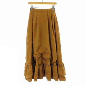 22AW JACQUARD RUFFLED HEM SKIRT スカート フレア マキシ ロング タック S 茶 ブラウン