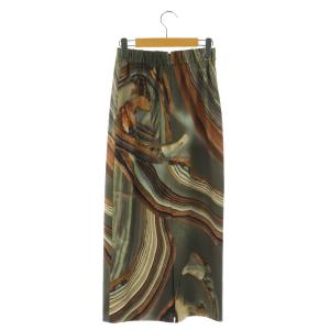 Ameri VINTAGE 22AW CROOKED STRATUM TIGHT SKIRT ロングスカート タイト 総柄 ストレッチ S カーキ