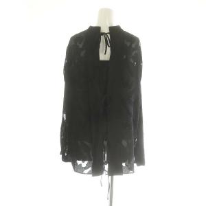 Ameri VINTAGE HAOKAN BACK RIBBON BLOUSE ブラウス 長袖 シアー 総柄 インナー付き F 黒 ブラック