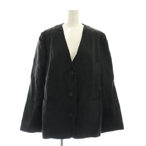 MARGARET HOWELL 二点セット PLAIN LINENノーカラージャケット リネンワイドパンツ 背抜き 薄手 タック 3 L 黒 ブラック