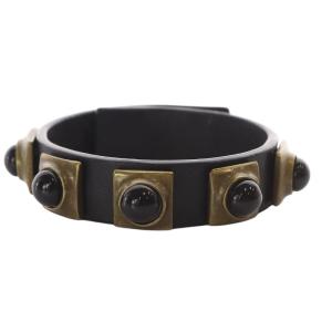 ブレスレット スタッズ ストーン レザー 黒 ブラック