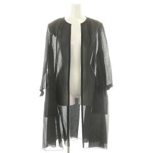 シルク混イブニングコート ノーカラー ギャザー シースルー ロング 絹 シルク 40 M 黒 ブラック