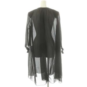 FOXEY BOUTIQUE シルク混イブニングコート ノーカラー ギャザー シースルー ロング 絹 シルク 40 M 黒 ブラック