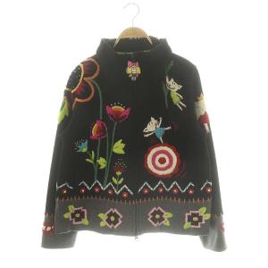 ぶたさん マルチ刺繍 ジップアップジャケット ブラック