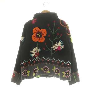 ALBEROBELLO ぶたさん マルチ刺繍 ジップアップジャケット ブラック