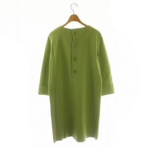 FOXEY BOUTIQUE バックボタン ニットワンピース 長袖 ひざ丈 ウール 40 M 緑 グリーン 11373