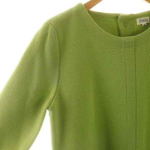 FOXEY BOUTIQUE バックボタン ニットワンピース 長袖 ひざ丈 ウール 40 M 緑 グリーン 11373