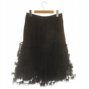 FOXEY BOUTIQUE チュールスカート ティアード 膝丈 38 黒 ブラック 18548 /HK OS