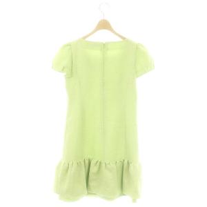 M'S GRACY パール リボン フレンチスリーブ ワンピース 膝丈 半袖 総柄 38 黄緑 イエローグリーン /MI OS