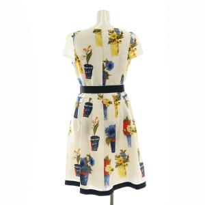 M'S GRACY 花柄 ワンピース 半袖 ひざ丈 ボートネック 38 M 白 マルチカラー ホワイト