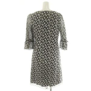 M'S GRACY 花柄 刺繍 シアースリーブ ワンピース ひざ丈 七分袖 38 M 白 ホワイト 黒 ブラック