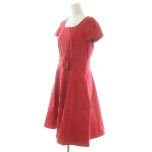 M'S GRACY ウエストベルト フレンチスリーブ ワンピース ひざ丈 ベルト付き コットン 40 L 赤 レッド /YQ