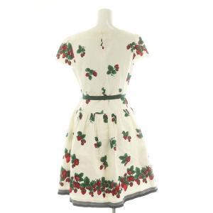 M'S GRACY いちご柄 フレンチスリーブ ワンピース ひざ丈 ベルト付き コットン 38 M アイボリー マルチカラー