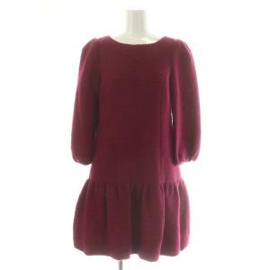 七分袖 バルーンワンピース 膝丈 九分袖 38 パープルピンク