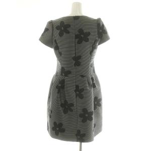 M'S GRACY カメリア柄 ボーダー フレンチスリーブ ワンピース ひざ丈 半袖 38 M 黒 ブラック グレー /YQ