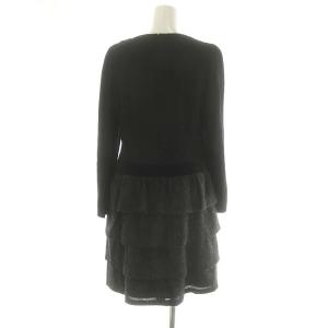 M'S GRACY リボン 切替 ティアード 長袖 ワンピース ひざ丈 38 M 黒 ブラック /YQ OS