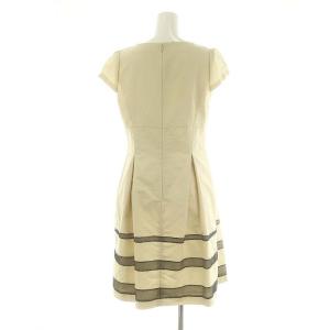 M'S GRACY カメリア柄 リボン フレンチスリーブ ワンピース ひざ丈 38 M ベージュ 黒 ブラック