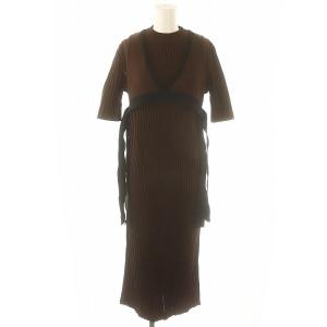 22SS ビスチェコンビブワンピース ニット ロング 半袖 F 茶 黒 ブラウン ブラック /DF OS