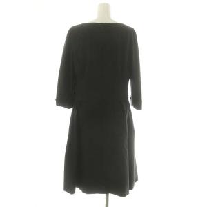 M'S GRACY ウエストリボンタックワンピース ロング 七分袖 八分袖 42 黒 ブラック