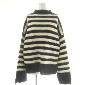 22AW ステッチボーダーニット セーター 長袖 ハイネック ウール 黒 ブラック アイボリー /MI